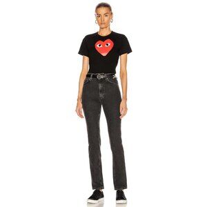 COMME DES GARCONS PLAY  Womens Cotton Tee With Red Emblem in Black XSmall
